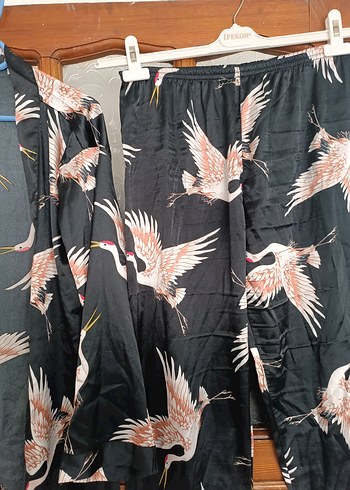 xl Beden gri Renk Uzun Desenli Kadın Pijama Takımı