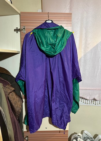Mor ve Yeşil Gevşek Kesim unisex Yağmurluk - Görsel 2