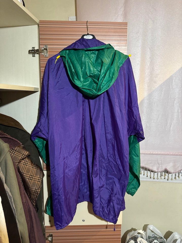 Mor ve Yeşil Gevşek Kesim unisex Yağmurluk - Görsel 2