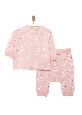 Pembe Çiçekli Uzun Kollu Bebek Takımı 9 AY
