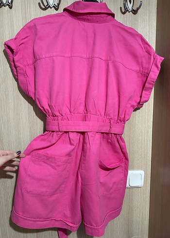 Diğer Düğmeli Pembe Kadın Kısa Tulum