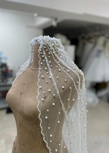 Boncuk İşlemeli sıfır kutulu duvak - Görsel 4