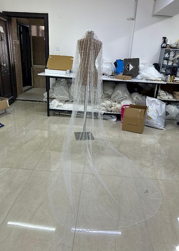 Boncuk İşlemeli sıfır kutulu duvak - Görsel 2