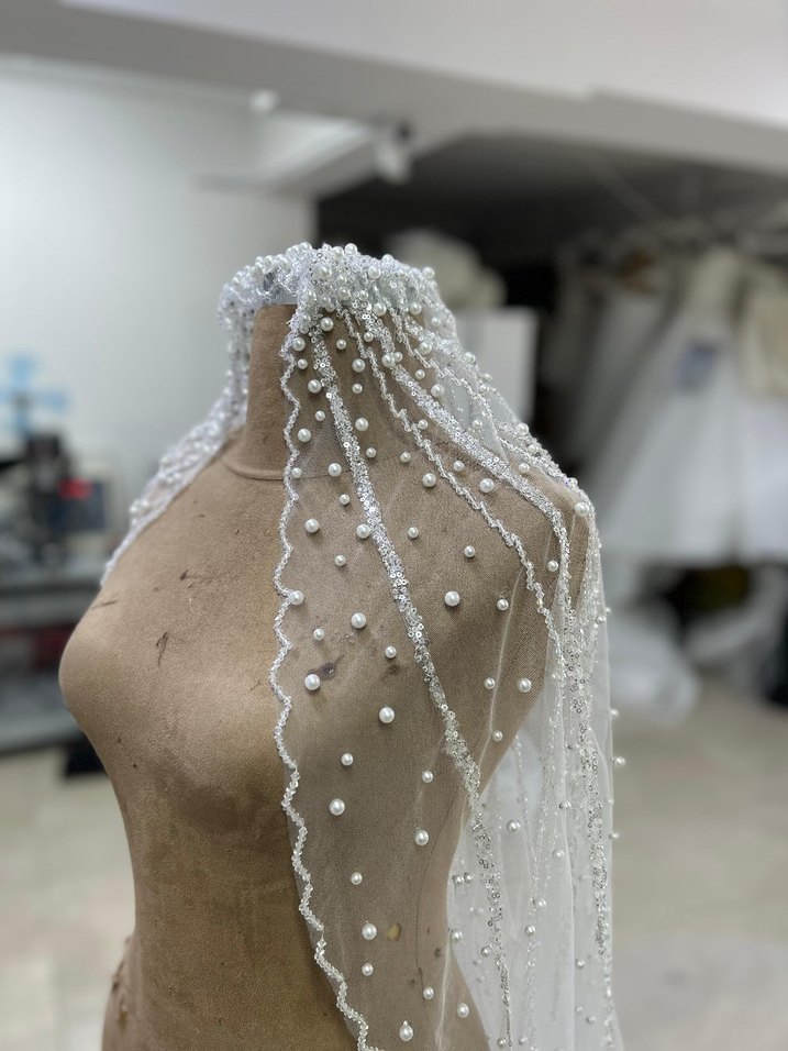 Boncuk İşlemeli sıfır kutulu duvak - Görsel 4