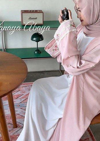 Nakış İşlemeli Pembe Bohem Uzun Kadın abaya - Görsel 4