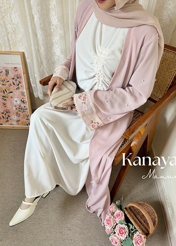 Nakış İşlemeli Pembe Bohem Uzun Kadın abaya - Görsel 6