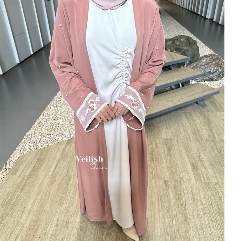 Nakış İşlemeli Pembe Bohem Uzun Kadın abaya - Görsel 2