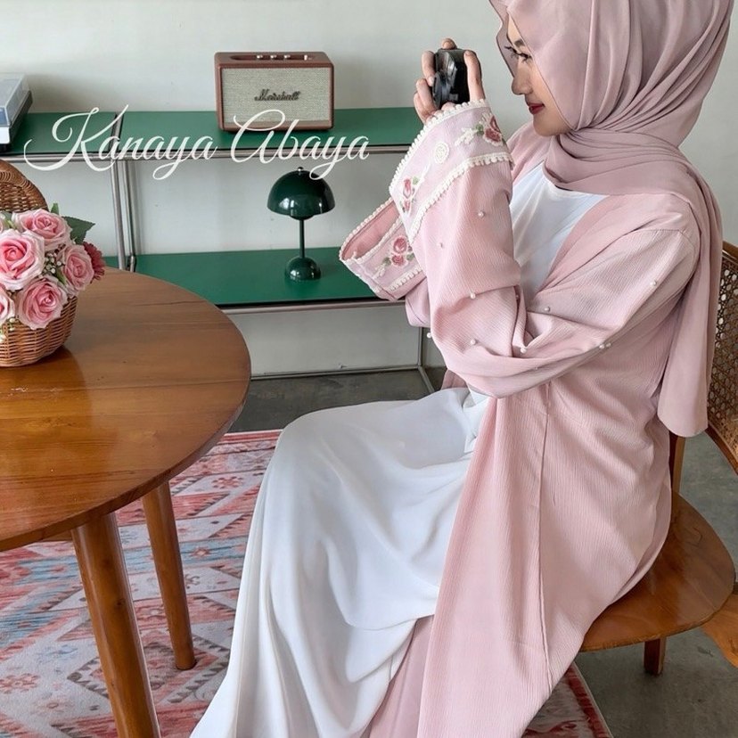 Nakış İşlemeli Pembe Bohem Uzun Kadın abaya - Görsel 4