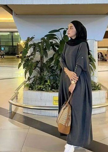 Gri Uzun Salaş Kadın Elbise triko - Görsel 4