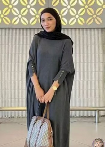 Gri Uzun Salaş Kadın Elbise triko - Görsel 2