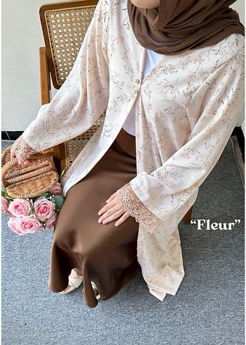 Bej Nakışlı Dantel Detaylı Uzun Kadın abaya - Görsel 2