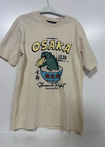 xs Beden Bej Erkek Baskılı Oversize Tişört