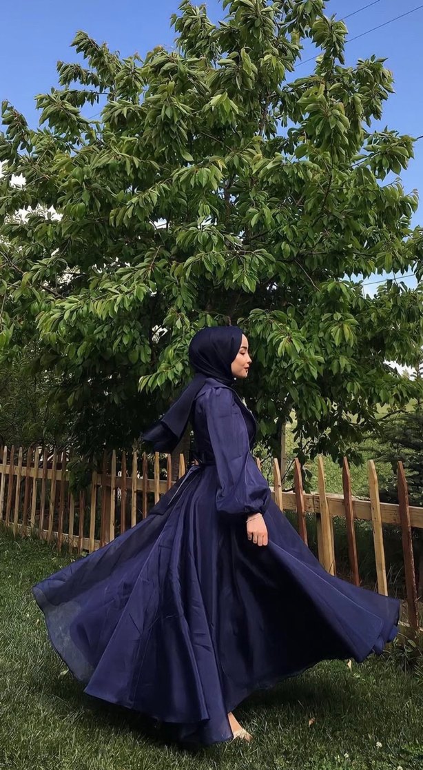 Lacivert Uzun Kollu abiye - Görsel 2