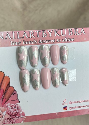 Pembe Yıldız Desenli jel takma tırnak