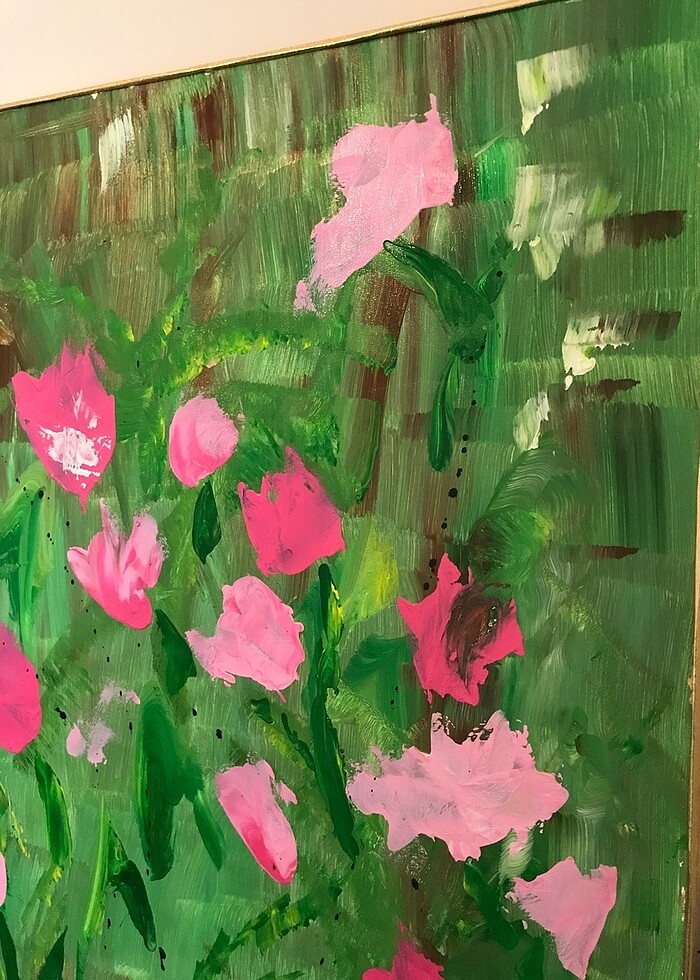 Muhteşem bir pembe lale tablo gold çerçeveli el yapımı boyama - Görsel 4
