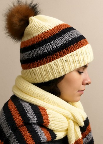 Kadın Çok Renkli Bohem Örgü Bere - Görsel 5