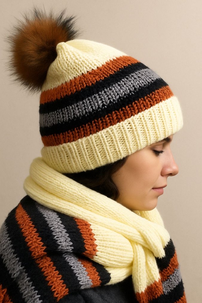 Kadın Çok Renkli Bohem Örgü Bere - Görsel 5