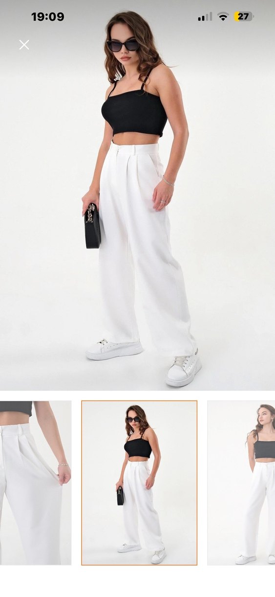 Beyaz  Kadın Kumaş Pantolon - Görsel 2
