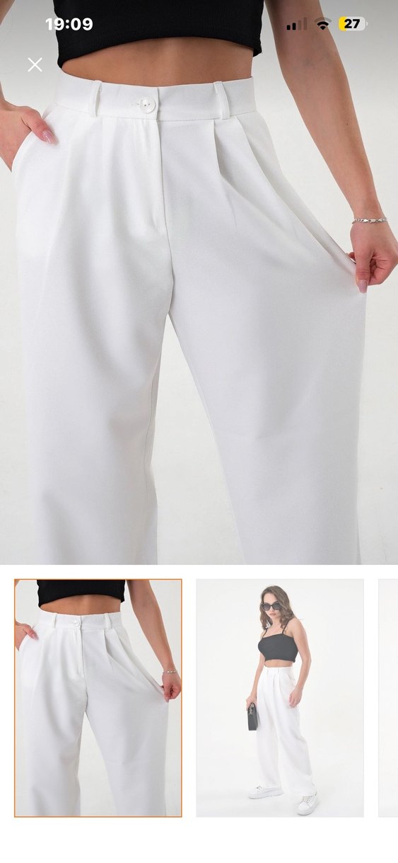 Beyaz  Kadın Kumaş Pantolon - Görsel 5