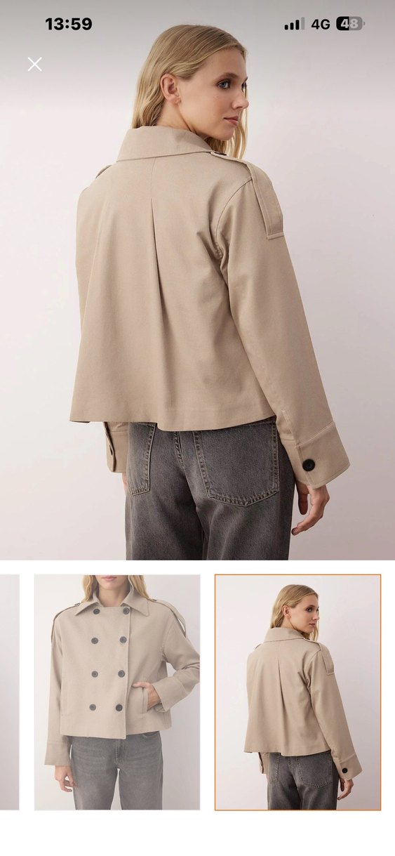 Düğmeli Bej Kadın Trençkot - Görsel 2