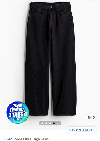 H&M Siyah Ultra Yüksek Bel Geniş Paça Jean