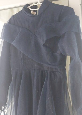 Uzun Kollu Lacivert Gotik Abiye Elbise - Görsel 3