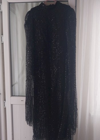 Siyah Drapeli Uzun Gotik Abiye Elbise - Görsel 2