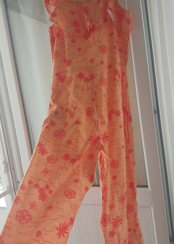 Kırmızı Desenli Salaş Kadın Tulum - Görsel 3