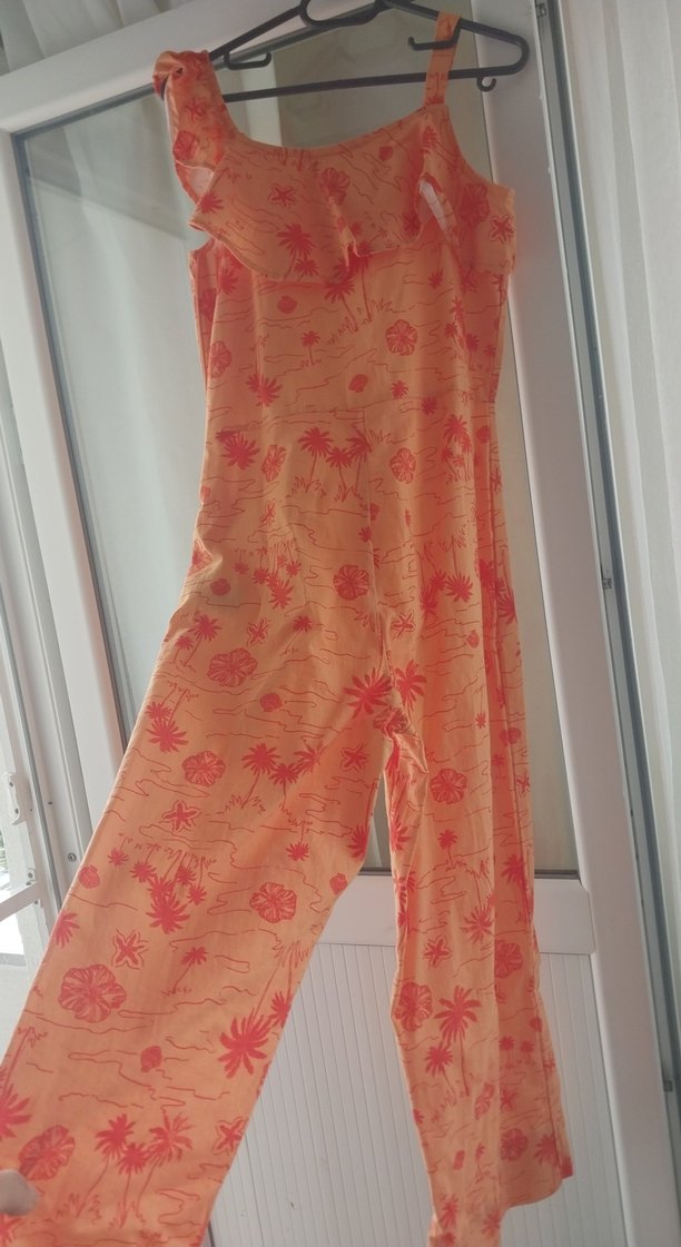 Kırmızı Desenli Salaş Kadın Tulum - Görsel 3