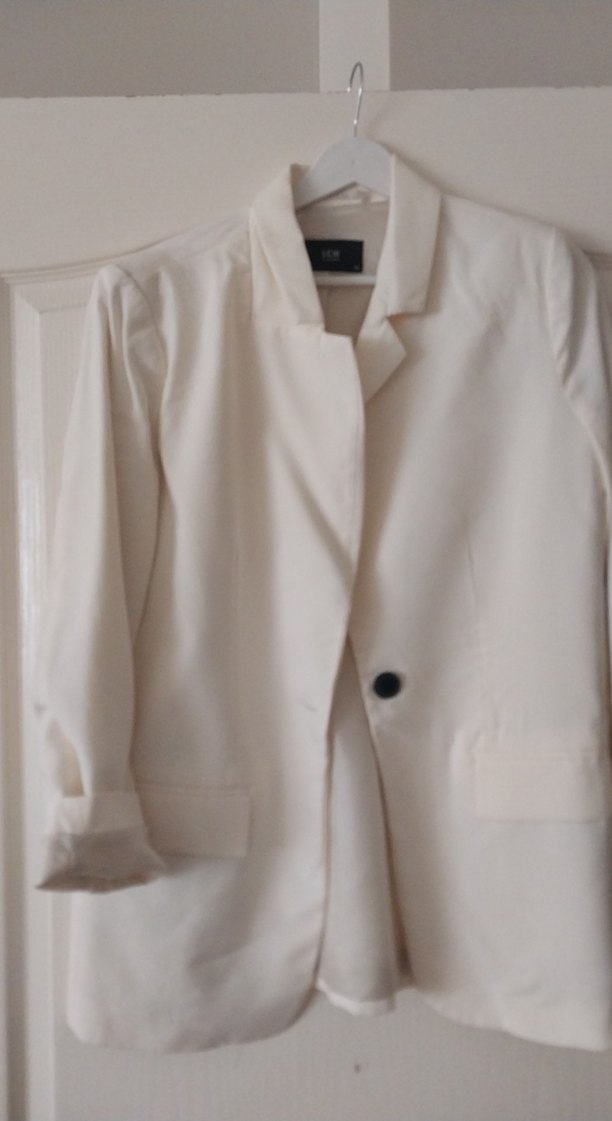 Kadın Beyaz Keten Düğmeli Blazer Ceket - Görsel 2