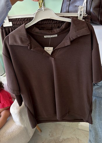 Zara Rahat Ve Sik Kahverengi Polo Tisort Ve Sort