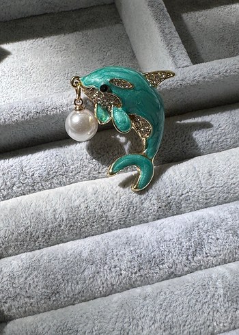 Turkuaz Boncuklu yunus balığı  Broş - Görsel 2