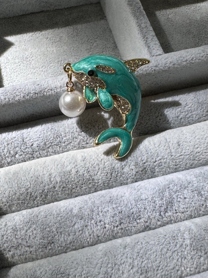 Turkuaz Boncuklu yunus balığı  Broş - Görsel 2