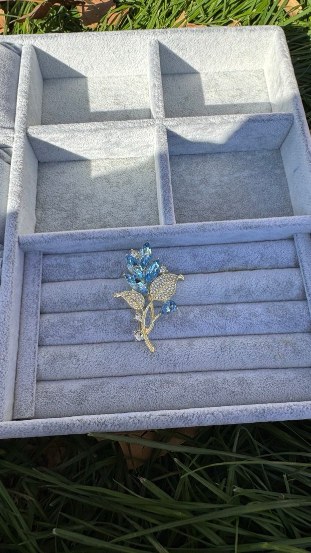 Mavi Taşlı Nakışlı Vintage Broş - Görsel 2