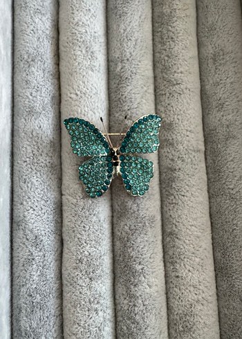Turkuaz Taşlı Kelebek Broş - Görsel 2
