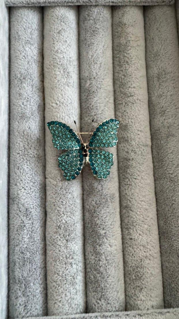 Turkuaz Taşlı Kelebek Broş - Görsel 2