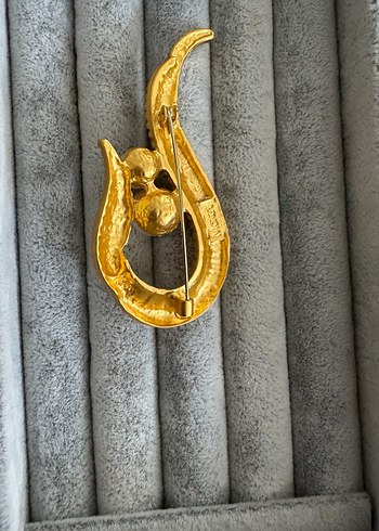 Altın Renkli İnci Detaylı Vintage Broş - Görsel 2