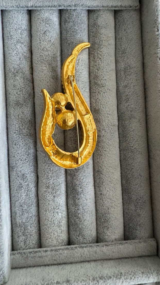 Altın Renkli İnci Detaylı Vintage Broş - Görsel 2