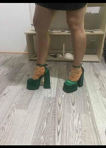 Çift platformu yuksek saten ayakkabi  - Görsel 5