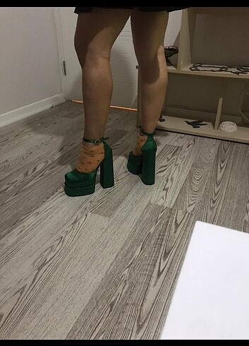 Çift platformu yuksek saten ayakkabi  - Görsel 6