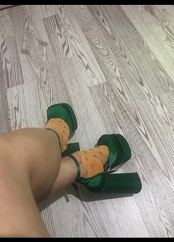 Çift platformu yuksek saten ayakkabi  - Görsel 7