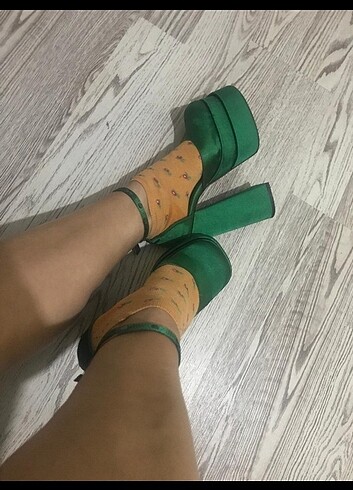 Çift platformu yuksek saten ayakkabi  - Görsel 8