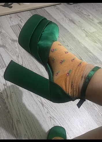 Çift platformu yuksek saten ayakkabi  - Görsel 10