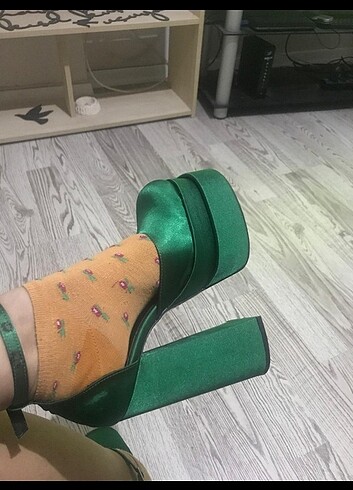 Çift platformu yuksek saten ayakkabi  - Görsel 11