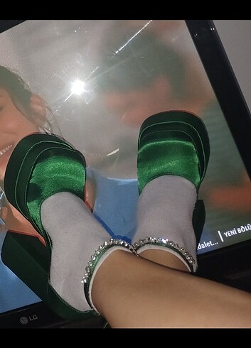 Çift platformu yuksek saten ayakkabi  - Görsel 14