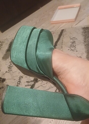Çift platformu yuksek saten ayakkabi  - Görsel 15