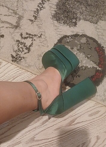 Çift platformu yuksek saten ayakkabi  - Görsel 18