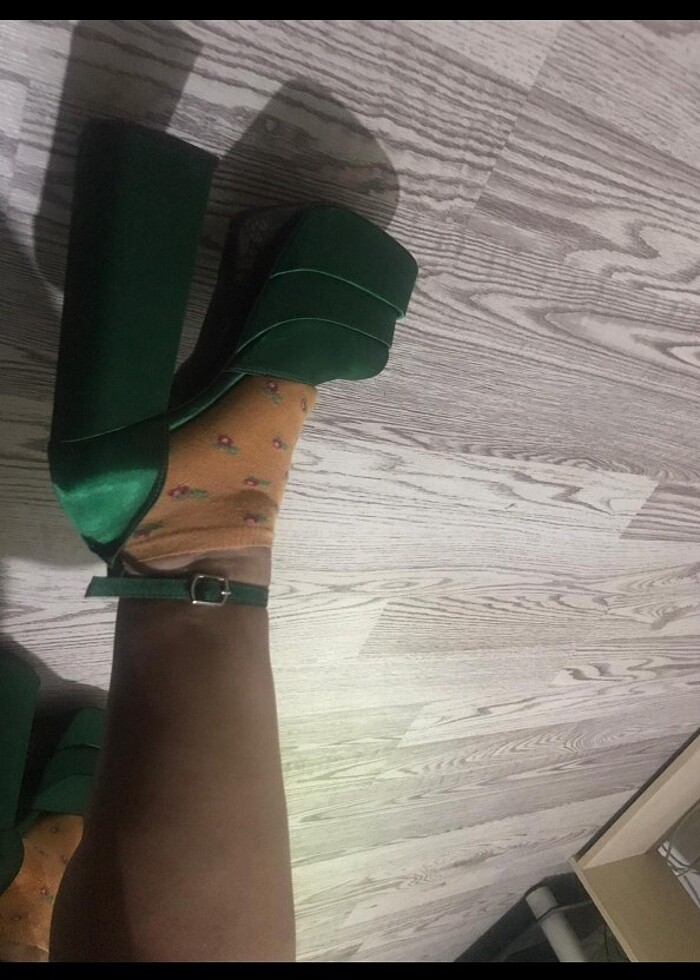 Çift platformu yuksek saten ayakkabi  - Görsel 2