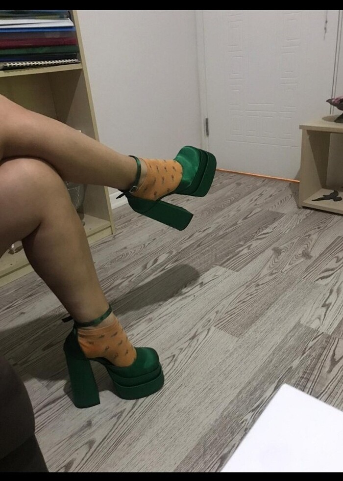 Çift platformu yuksek saten ayakkabi  - Görsel 3