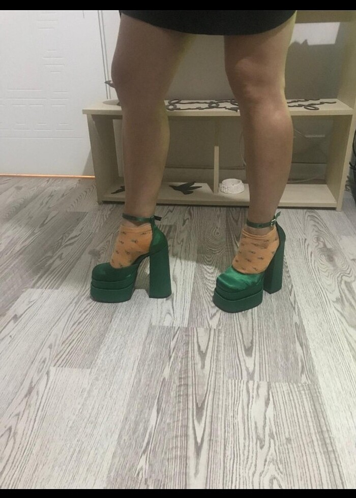 Çift platformu yuksek saten ayakkabi  - Görsel 5